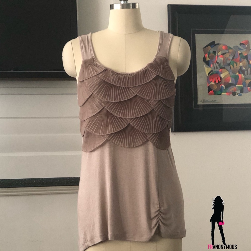 Taupe Ruffle Front Sleeveless Top